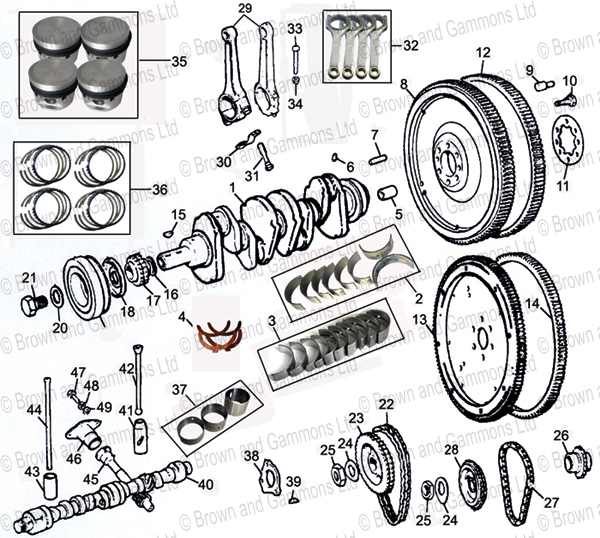 Image for 5 bearing Crankshaft. Pistons. Rods. Flywheel. Bearings cam etc
